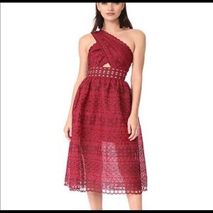Self-Portrait One-Shoulder Eyelet Lace Midi Dress